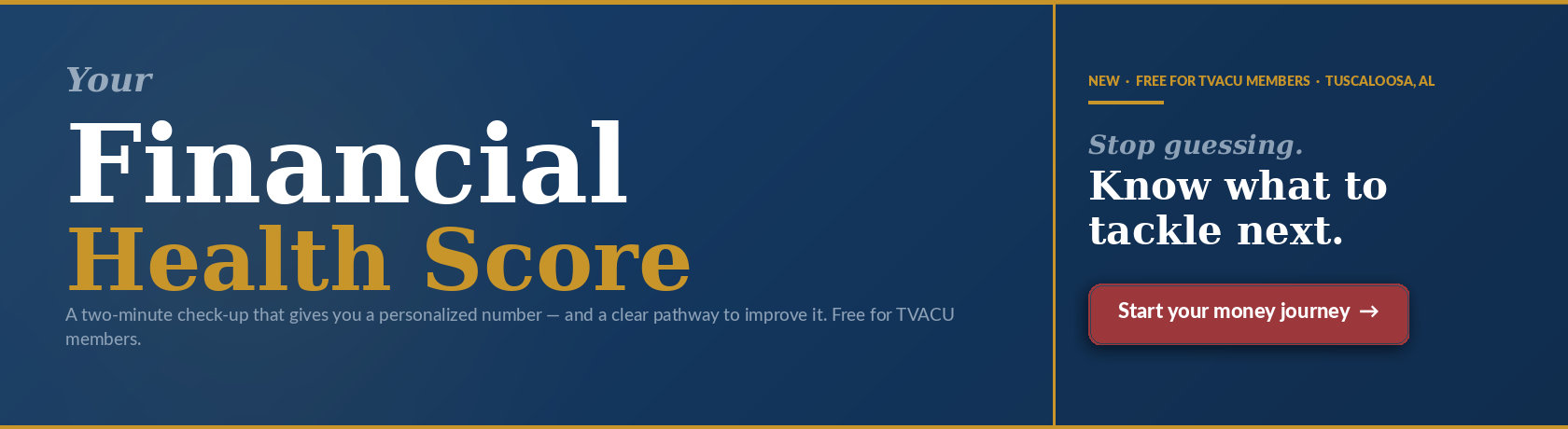 banner image showing Financial Health Score and a button to Start your money journey in the financial wellness hub